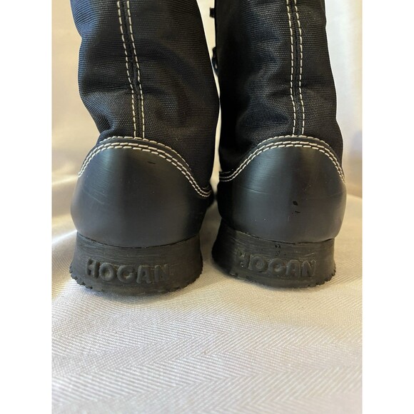 Hogan Outerwear Lace Up Hiking Work Boot, Black Leather & Nylon Women’s Size 6.5 - Picture 4 of 12